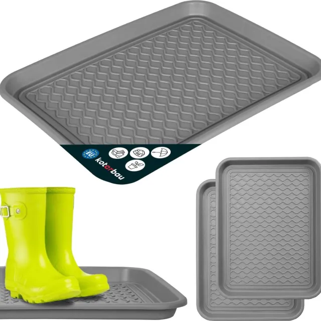 KOTARBAU 2 stuks Schoenenlekbak, Lekbak Schoenen, Kunststof, 38 x 50 cm, Grijs, Schoenendruipbak, Schoenmat, Laarzen Afdruipmat, Schoenafdruipbak, Schoenenschaal, Lekbak voor Natte Schoenen