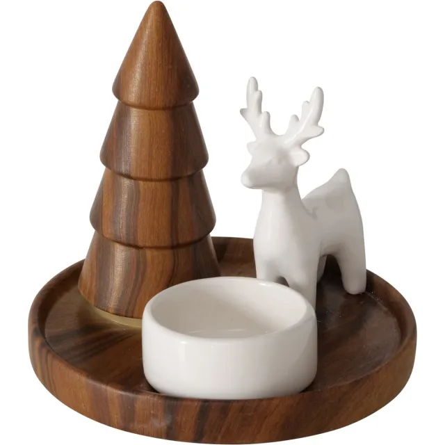 Boltze Home Kaarsenhouder met dennenboom en figuur SKANDO, hoogte 12 cm Wit;Hout