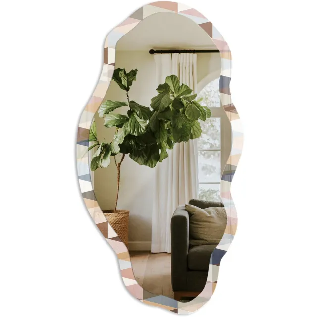 TULUP Pastel Geometrische Vormen Spiegel - Beige Stijlvolle Wandspiegel - Organische Spiegel - Woonkamer, Kantoor, Hal - Geometrisch - 45x90 cm - Totale afmeting 52x97 cm Pastelgeometrie, Beige