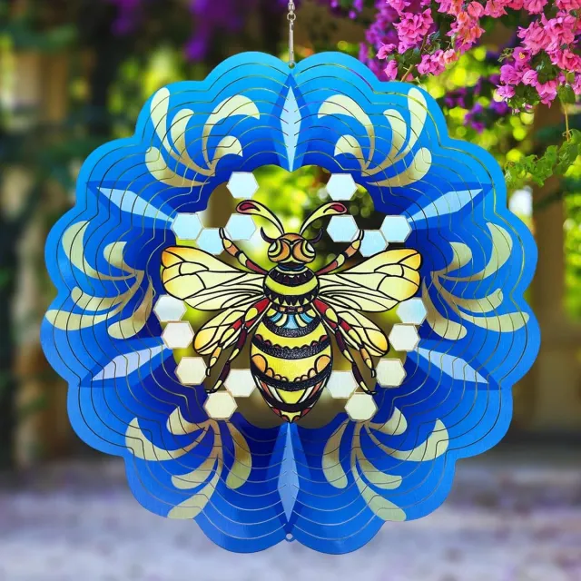OEMG Kleurrijke bij windspinner, 30×30 cm roestvrij staal, vogelverschrikker, hangdecoratie voor tuin, terras en balkon