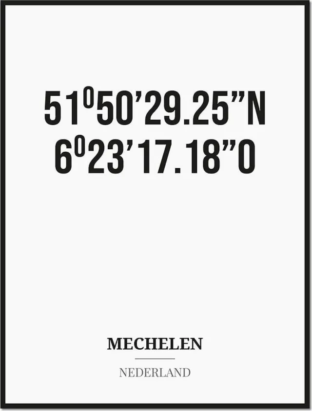 Studio216 Poster/kaart MECHELEN met coördinaten zwart, wit