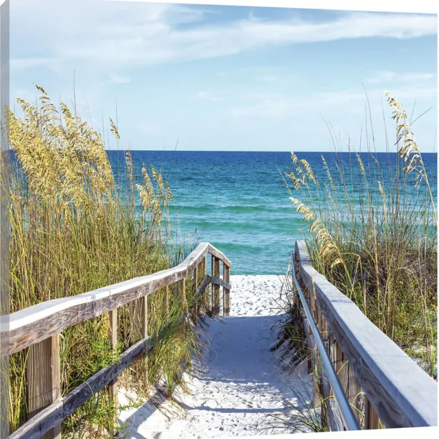 Canvas Schilderij Strand ingang - Pad - Strand - Zee - Natuur - Schilderij Woonkamer - Schilderijen op canvas - Inclusief Frame - 100x75cm (LxB) Diverse kleuren