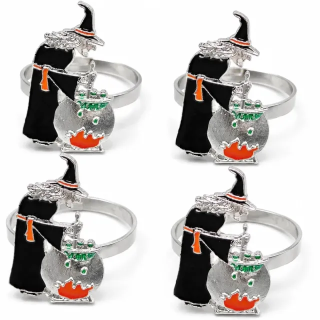 HisKes Set van 12 zwarte metalen servetringen in heksenvorm - Halloween tafelaccessoire - decoratieve servethouders voor Halloween‑diners en themafeesten Zwart-paars