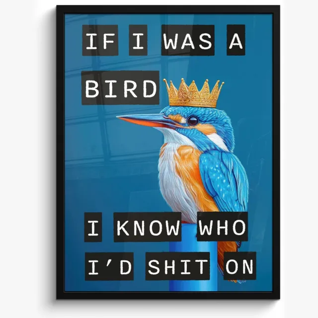 FrameYourWall Poster in lijst - Fotolijst 50x70 cm - Posters - Vogel - Decoratie - Ijsvogel - Blauw - Posterlijst zwart - Decoratie - Wanddecoratie woonkamer - Muurdecoratie slaapkamer Tekst - IJsvogel