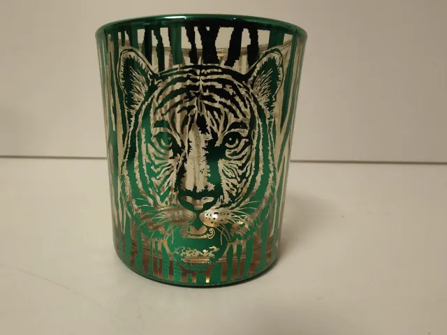 Decostar Windlicht - Tijger - Groen - Transparant - Azië - Midden Oosten - 7cm hoog - 7,5cm diameter - Waxinelicht