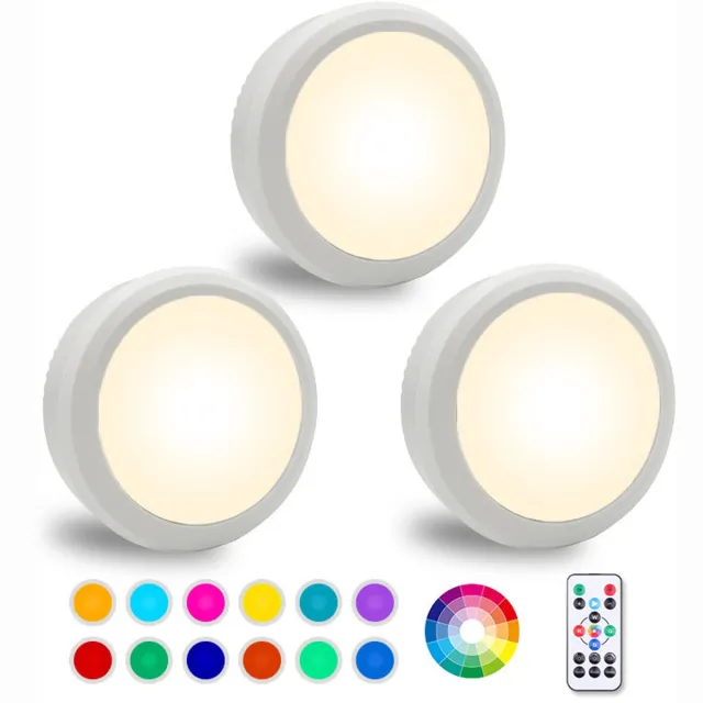 Daity 3-pack - LED-nachtlampje - afstandsbediening - 16 kleuren, verwisselbare kastlamp - nachtlampje op batterijen met dimmer en timer voor kledingkast - slaapkamer - keuken (wit, 8*2,8 cm)