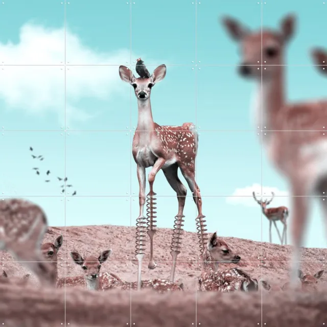 IXXI Out of the Box, Julien Tabet - 100 x 100 cm - Grote wanddecoratie en posters - Speels, Surrealisme, Fotografie, Digitale Kunst, Fantasierijk Bruin / Koele tinten