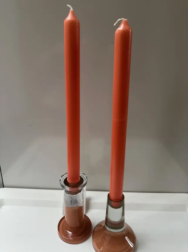 H&S glazen kandelaars - set van 2- aan 2 kanten te gebruiken bruin /oranje