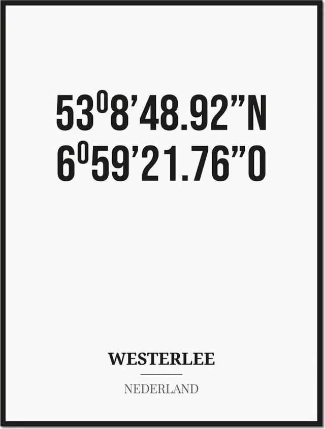 Studio216 Poster/kaart WESTERLEE met coördinaten zwart, wit