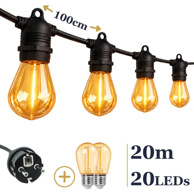Odaily S14 Amber Lichtsnoer 20m - 20 LEDs - IP65 Waterdicht - Extra Warm Wit Licht - Premium Kwaliteit