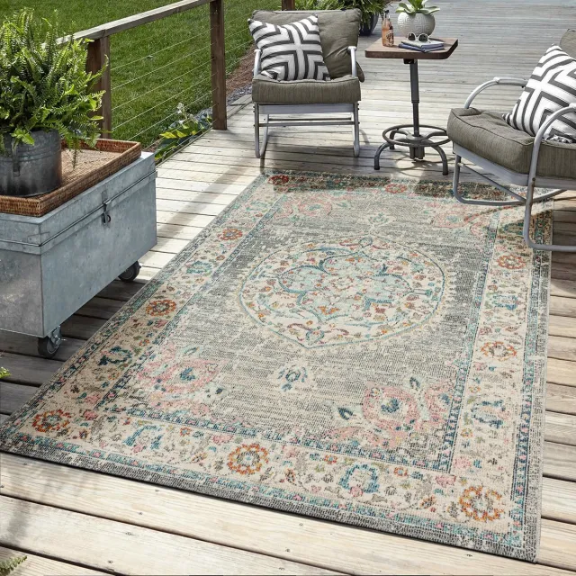 Mia´s Teppiche Mia’s Teppiche Bliss - Indoor & Outdoor vloerkleed, weerbestendig & onderhoudsvriendelijk, grijs met oosters patroon, 80 x 150 cm