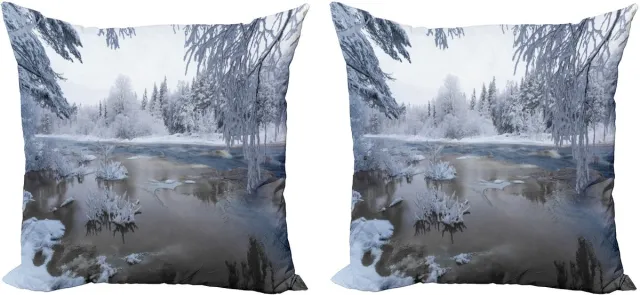 ABAKUHAUS winter decoratieve kussenhoes – 50x50 cm – 2-delige set – Noordische sneeuw Wit
