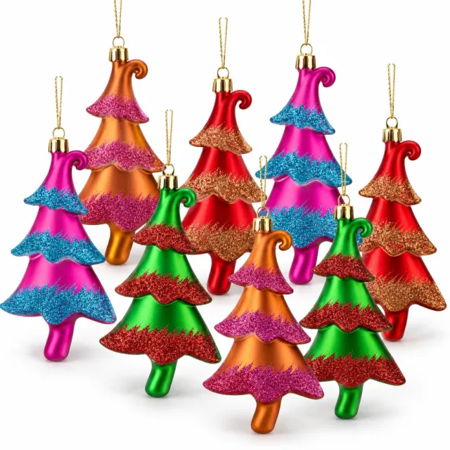 Inge Glas Christmas goods Kersthangers - 8x - sterren - gekleurd - 14.5 cm - kerstversiering Multi