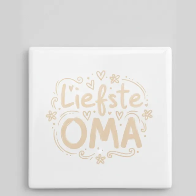Nevolis Liefdevolle Quote Keramische Tegel “Liefste Oma” – Zacht Bloemend Typografie Design, Hartverwarmend Familiecadeau, Woondecoratie Tegel 15 x 15 cm Multi Color