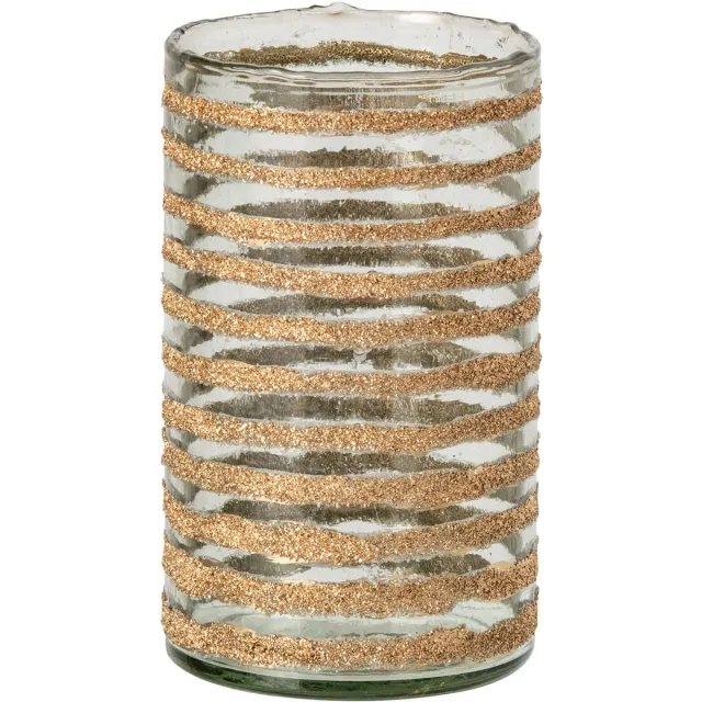 J-Line kandelaar Leo cilindervormig gestreept - glas - goud/transparant - medium