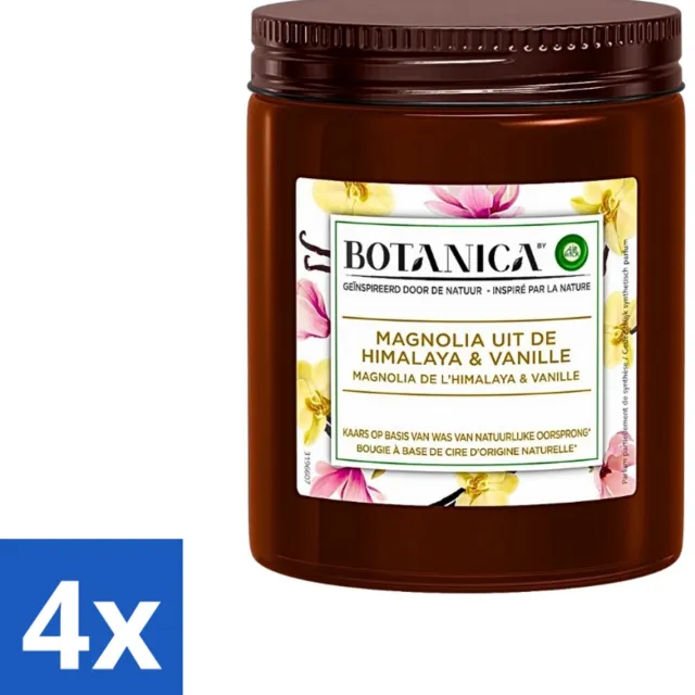 Air Wick 4 x Botanica by Air Wick - Geurkaars - Vanille & Magnolia - 40 Uur Brandduur - Geurkaars - Vanille - Magnolia - Botanica - Air Wick Bruin