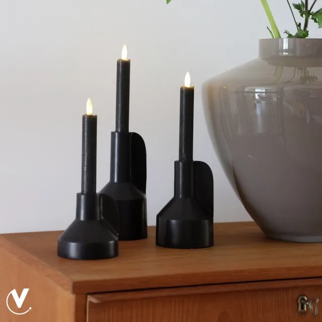 Vase The World Kandelaar Alota | zwart | Ø9 x H17/13/9 cm | Set van 3