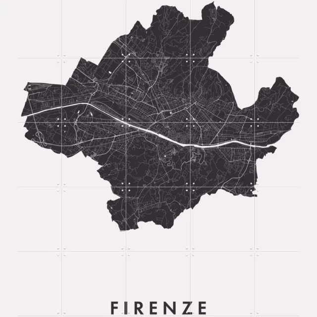 IXXI Firenze City Map, Kunst in Kaart - 100 x 140 cm - Grote wanddecoratie en posters - Minimalisme, Digitale Kunst, Technische Tekening, Grafisch Zwart / Monochroom / Zwart en wit