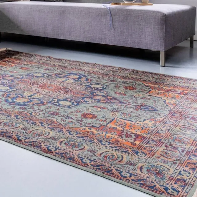 Tier Vintage vloerkleed Manami groen met franjes - 160 x 230 cm - (M)