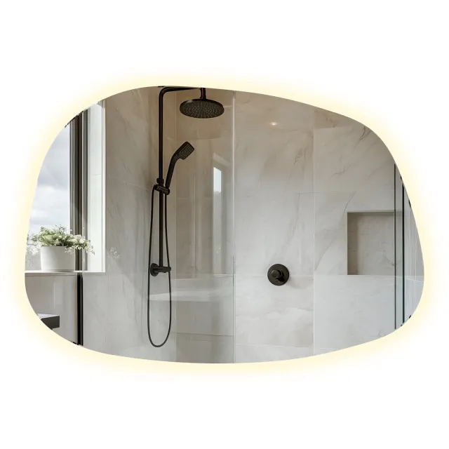 WallMuralia Spiegel vlek LED Neutraal licht - 78,5 x 57 cm - Asymmetrische spiegel - Organische spiegel - Decoratieve wandspiegel - Wandspiegel LED