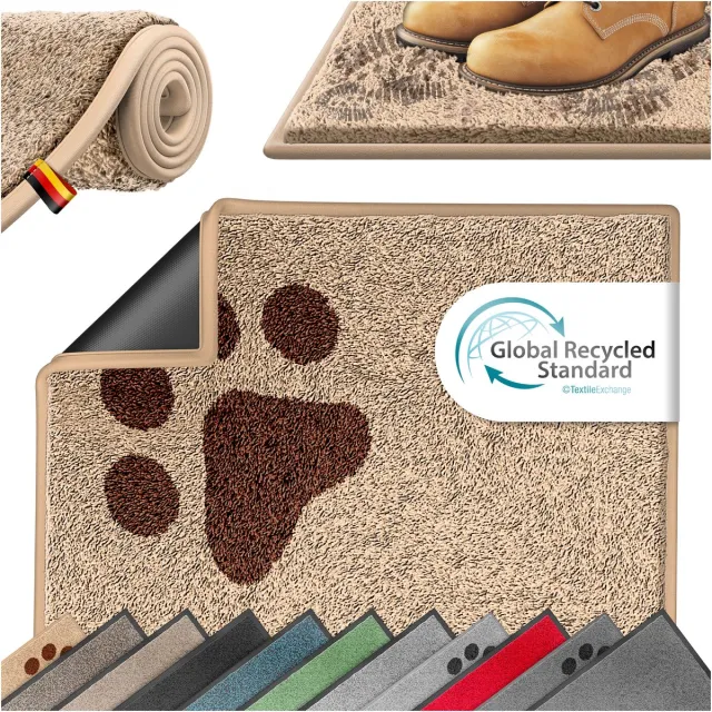Kesser Schoonloopmat 120 x 180 cm - Deurmat voor Binnen en Buiten, Antislip, Wasbaar, Polypropyleen - Taupe met Pootjesmotief
