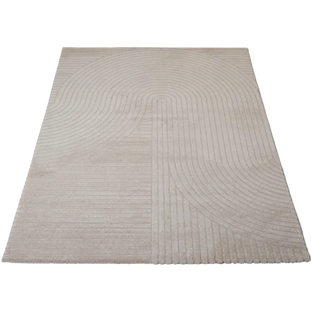 Veer Carpets Vloerkleed Ella Beige 80 x 150 cm - Design Hoog-Laag Vloerkleed met Lijnenpatroon in Scandinavische / Japandi Stijl