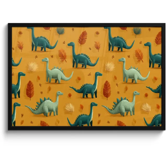 FrameYourWall Poster in lijst - Fotolijst 90x60 cm - Posters - Dinosaurussen - Stekels - Herfstbladeren - Bruin - Posterlijst zwart - Decoratie - Wanddecoratie woonkamer - Muurdecoratie slaapkamer
