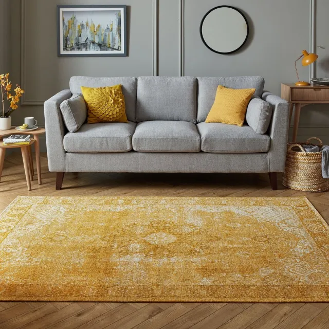 flycarpets Vintage Vloerkleed - Antique Traditioneel - Laagpolig - Medaillon - Okergeel - 155x230 cm