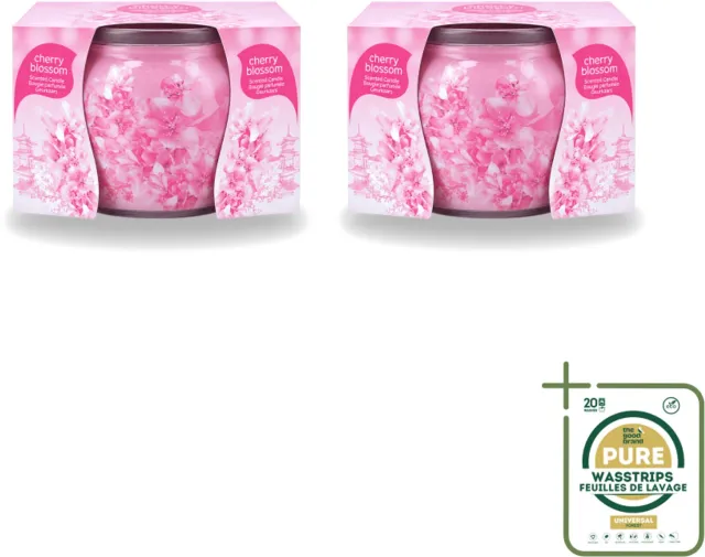 At Home 2 x At Home - Scents - Geurkaars - Cherry Blossom - 70 g - Wasstrips - Geurkaars - Kersenbloesem - Thuisgeur - Rustgevende Geur - Ontspanning Roze