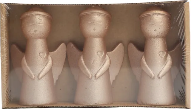 Rustik Lys Kleine figuurkaars 'Engel' (Set van 3, Rose Gold)