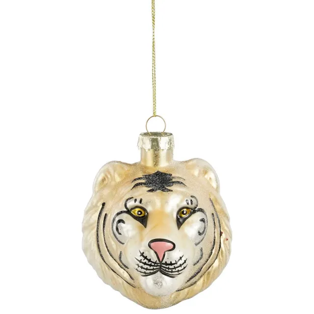 Mica Decorations kerstornament tijgerkop - glas - geel