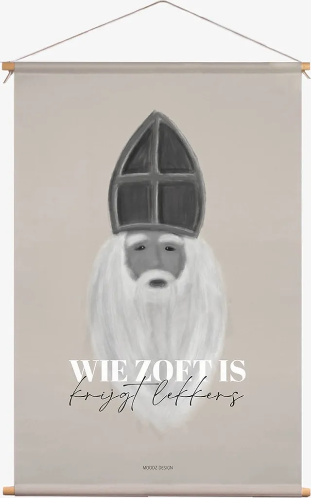 MOODZ design Textielposter | Wie zoet is krijgt lekkers | Sinterklaasfeest | 60x90 cm Bruin