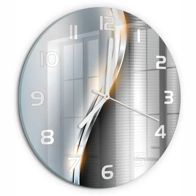TULUP Wandklok - Metaalabstractie Gekleurde Glazen Klok - fi30 cm - Zilver Glazen Klok Met Print - Witte handen - Ronde Klok - Moderne Wandklok Glas - Wandklok Glas Decoratie