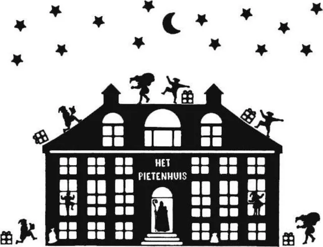 FlexMade.nl Raamfolie "Pietenhuis" Zwart