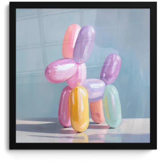 FrameYourWall Poster in lijst - Fotolijst 40x40 cm - Posters - Dier - Ballon - Pasteltinten - Glanzend - Posterlijst zwart - Decoratie - Wanddecoratie woonkamer - Muurdecoratie slaapkamer