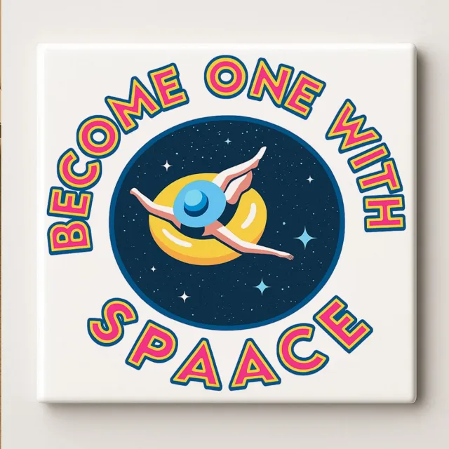 Nevolis Grappige “Become One with Space” Astronaut Kunsttegel – 15x15 cm Keramische Wanddecoratie – Speels Cadeau voor Ruimtefans Thuis of op Kantoor Multi Color
