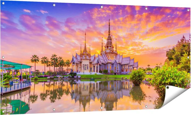 Gards Tuinposter Wat Non Kum Tempel in Thailand - 160x80 cm - Tuindoek - Tuindecoratie - Wanddecoratie buiten - Tuinschilderij Multikleur