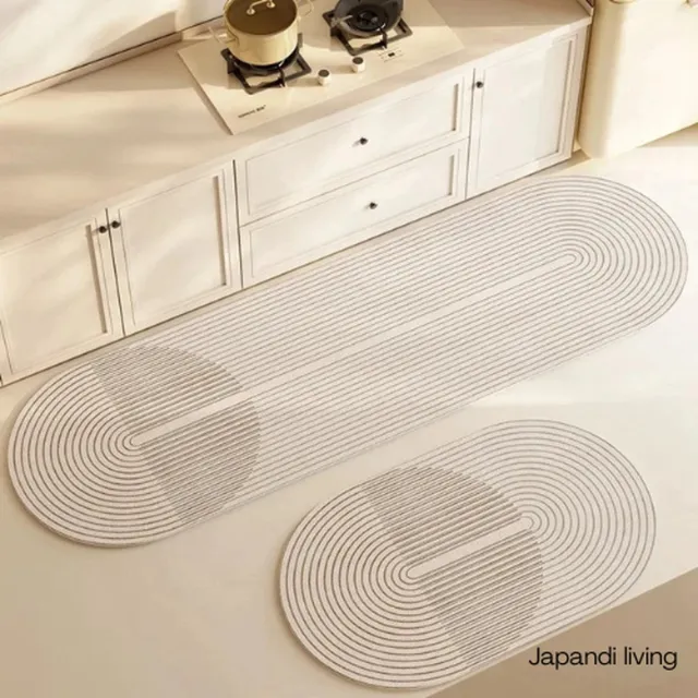 Calmáe Japandi Living - Vloerkleed - Antislip 120x60 cm - Organisch - Beige/wit - Wasbaar - Badkamer - Laagpolig - Badmat - Douchemat