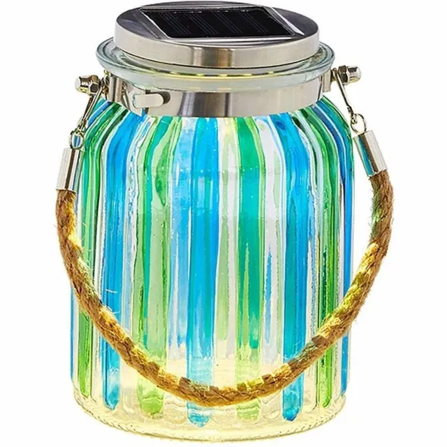 Solar windlicht in glas - Blauw en Groen blauw/groen