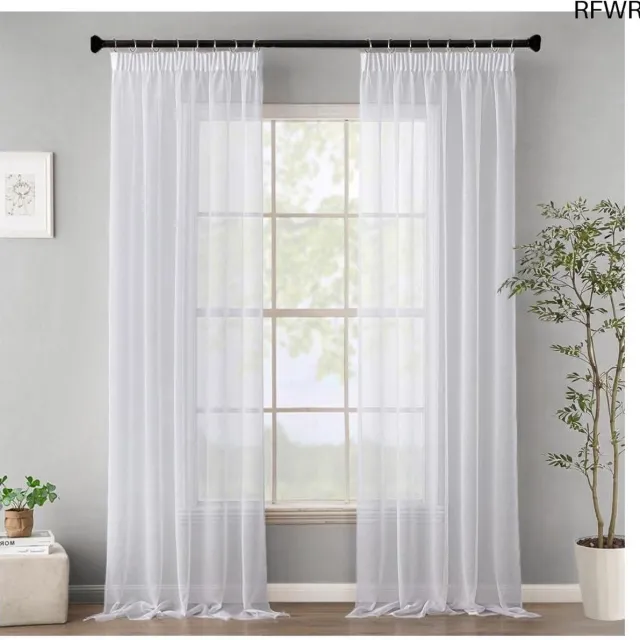 RFWR Transparante Gordijnen met Plooiband - Set van 2 voor Woonkamer en Slaapkamer - 140 x 245 cm Wit