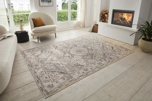 flycarpets Terrain Designer Laagpolig vloerkleed - Crème / Grijs - 80x120 cm