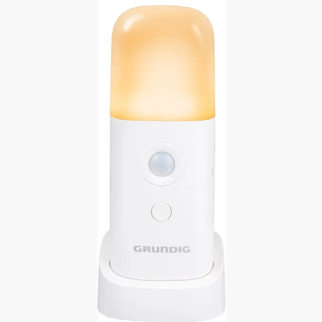 Grundig Draagbare Sensorlamp - LED Nachtlampje met Bewegingssensor - Warm Wit Licht 120 Lumen - Oplaadbaar via USB-C - met Houder en Dimbare Stand - Wit