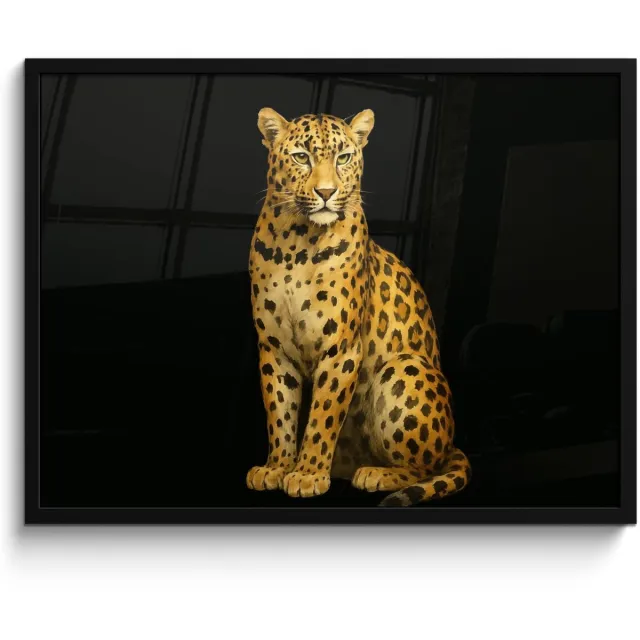 FrameYourWall Poster in lijst - Fotolijst 80x60 cm - Posters - Panter - Realistisch - Bruin - Posterlijst zwart - Decoratie - Wanddecoratie woonkamer - Muurdecoratie slaapkamer