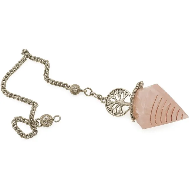 S4H Rozenkwarts Pendel – Piramide met Koper Spiraal & Tree of Life – Liefde & Healing