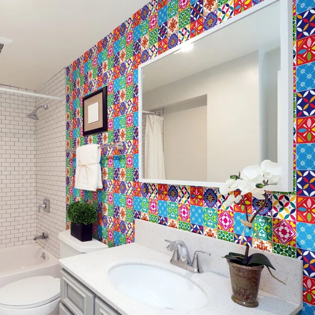 Ambiance Sticker Zelfklevende tegelmuurstickers voor keuken en badkamer - 60 Azulejos Caelina tegelstickers - 60 stickers 15x15cm Multi color