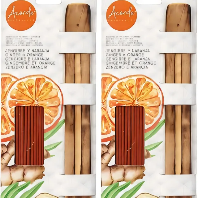 Acorde Wierook sticks met plankje van bamboe - in huisgeur Ginger wood - 100x sticks - Ontspannend Oranje
