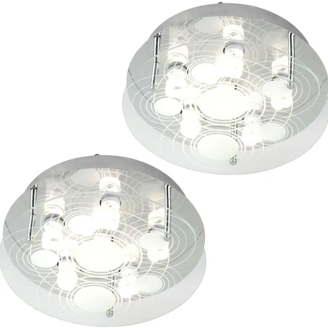 Globo Plafondlamp gesatineerd glas 6 vlammen Woonkamerlamp plafond, 6x GU10 fitting, DxH 33x12.5 cm, set van 2 zilver
