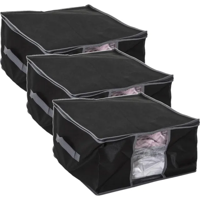 5Five® 5Five Dekbed/kussen opberghoes - 3x - zwart - vacuumzak - 40 x 40 x 25 cm - Dekbedhoes - Beschermhoes