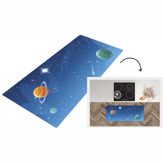 KitchenYeah Keukenloper - Loper keuken - een maan tussen de planeten - Keukenloper vinyl Multicolor