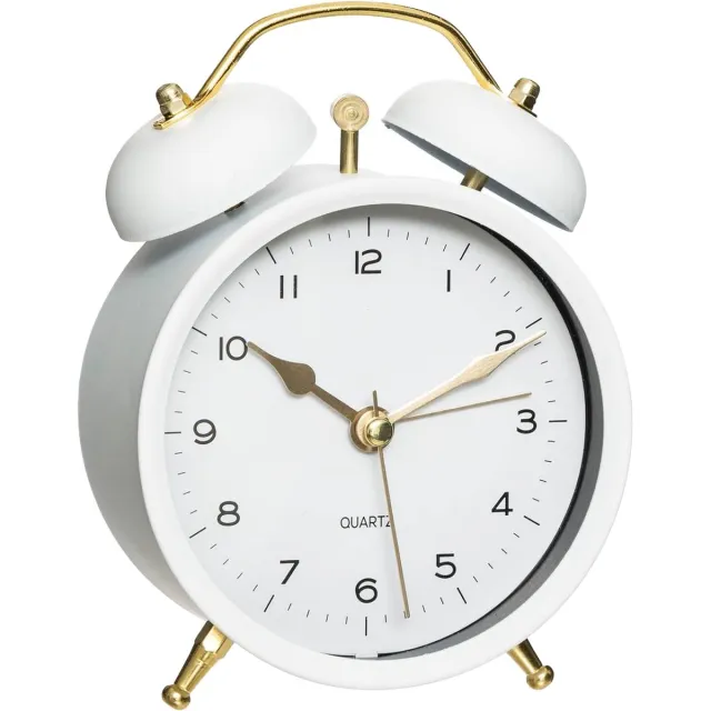 Atmosphera tafelklok Gaston - wit - dia 10 cm - metaal/glas - rond - klassiek/chic wekker model